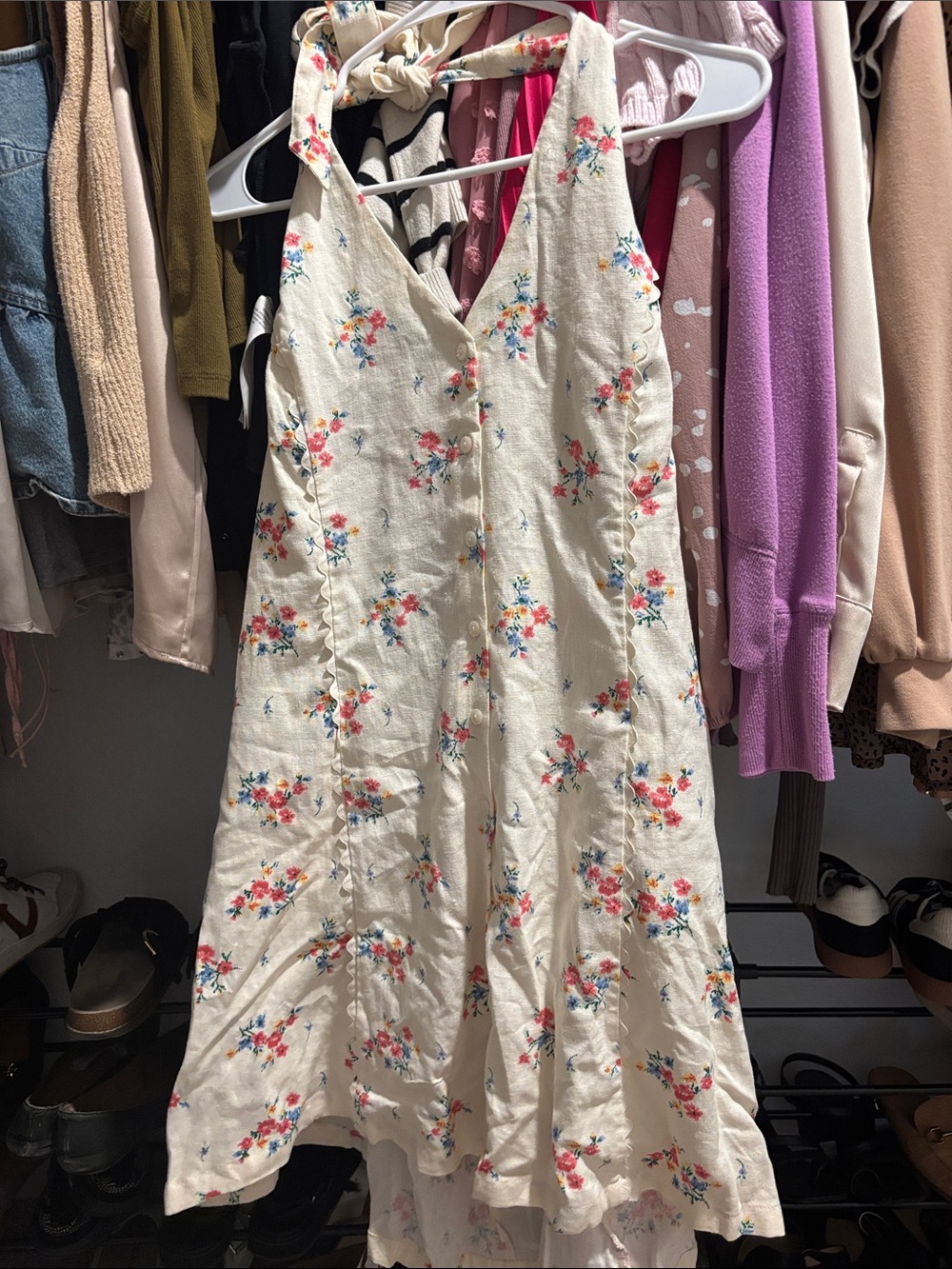 wild fable Cream Floral Halter Midi Dress